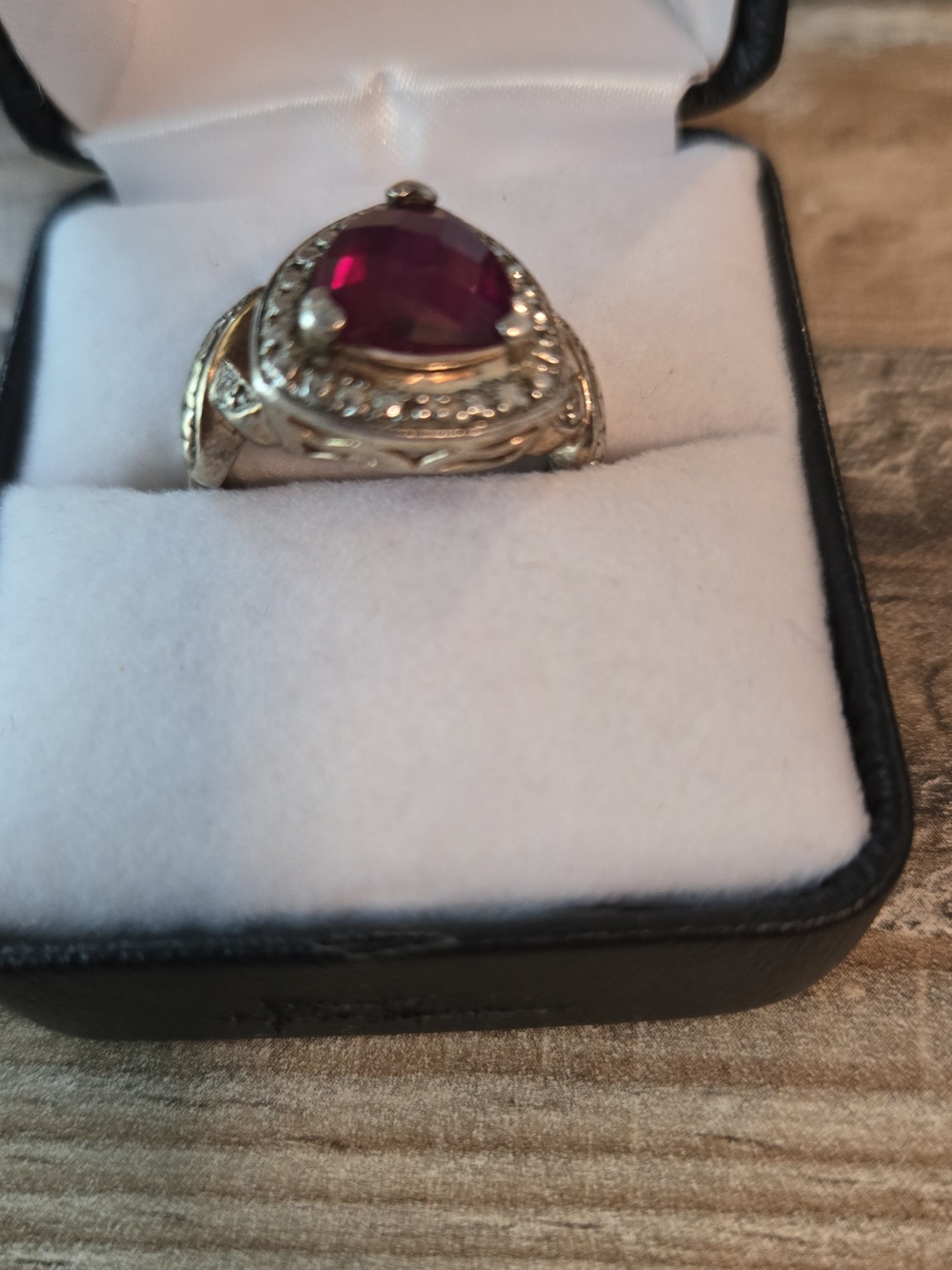 STERLING SILVER Ring with Deep Pink Stone and Accent Crystals.